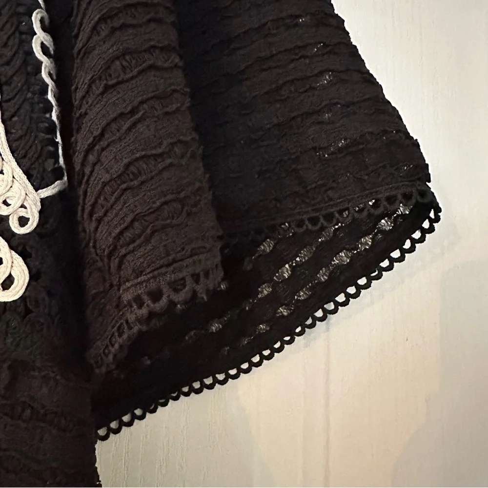 Anthropologie Sarah Hann Flutter Sleeve Crochet Top Black Small